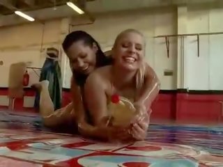 Oiled girls fighting and having glorious xxx clip