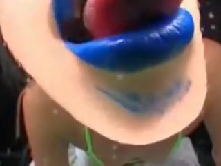 ญี่ปุ่น สีน้ำเงิน ลิปสติก (spitting-fetish)