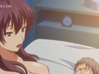 Innocent anime darling fucks big penis between tits and cunt lips
