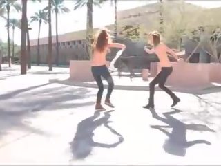 Twins I fantastic girls playing x rated video in public