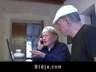 Retired oldmen fuck and share two teens