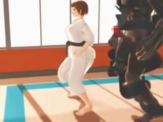 Hentai karate mademoiselle gagging on a massive johnson in 3d