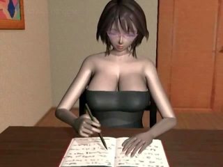 Anime temptress in glasses having her huge tits