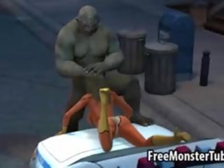Marvelous 3d seductress lays on a polisiýa maşyn and sucks a monsters peter