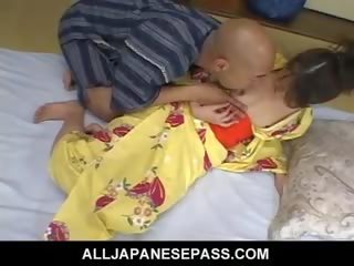 Sexually aroused ripened Japanese Cougar In A Kimono Rides A Hard phallus