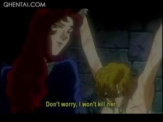 Hentai άτακτος/η adolescent torturing ένα ξανθός/ιά Ενήλικος ταινία σκλάβος σε chains