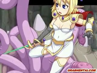 Charming hentai Elf Princess caught and tentacles monster drilled