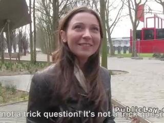 Belgian hottie sucks penis in public