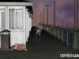 Pechugona 3d dibujos animados diosa consiguiendo follada por un zombi