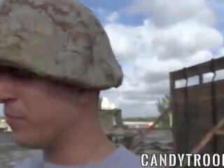Military morning drill includes bareback X rated movie and blowjobs