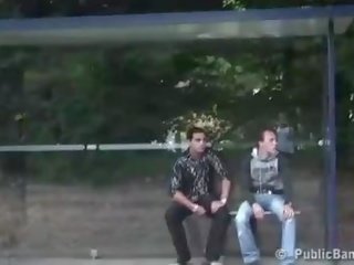 Public xxx video video extreme bus stop threesome